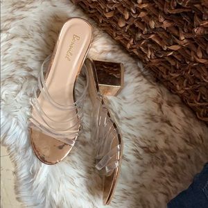 Strappy rose gold heeled sandal